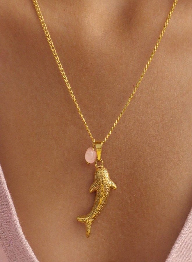 TACBSP Gold Shark Necklace for Women Boho Shark Pendant Necklace Blue Beaded Sardine Fish Necklaces Ocean Inspired Choker Jewelry Gift (Gold) - Image 4